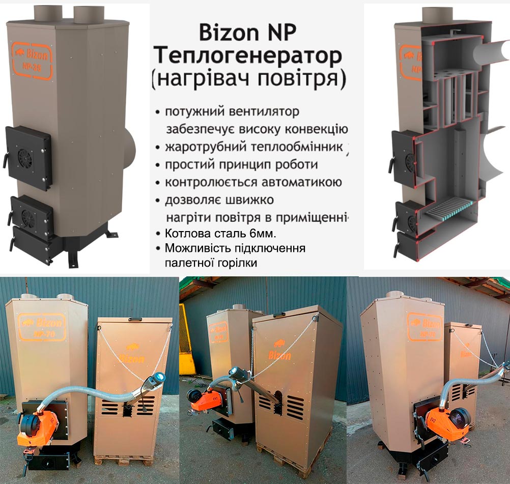 Теплогенератор на дровах NP Бизон 35–70 кВт